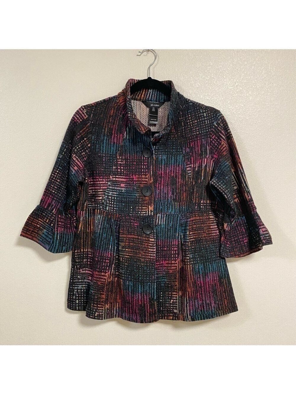 Ali Miles Jacket Women’s Size Medium Petite Abstract Peplum Wire Neck Jacket
